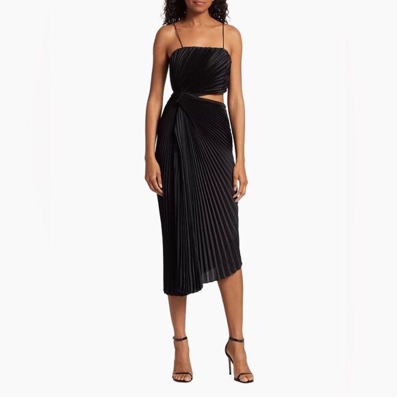 Alice + Olivia Pleated Cut-Out Midi-Dress size 0 - Picture 3 of 14